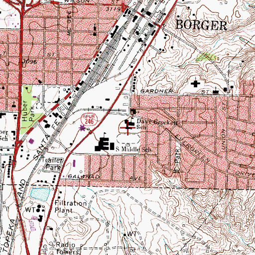 Topographic Map of Davy Crockett School, TX