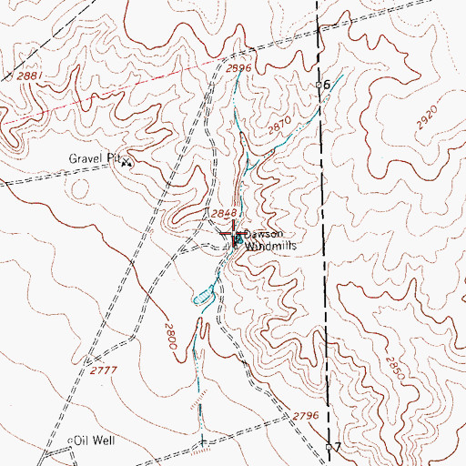 Topographic Map of Dawson Windmills, TX
