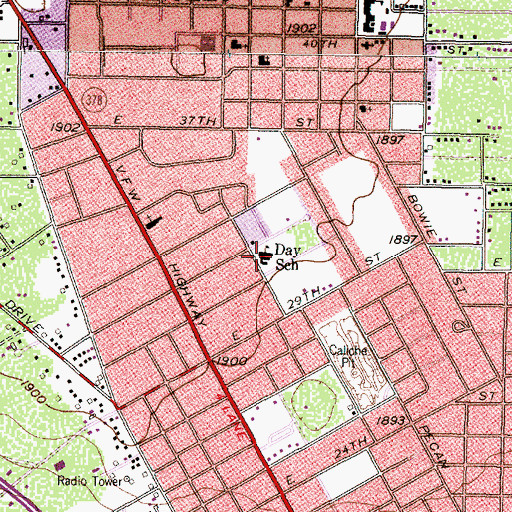 Topographic Map of Day School, TX