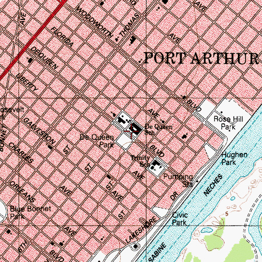 Topographic Map of De Queen School, TX