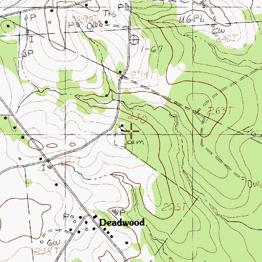 Topographic Map of Deadwood Church, TX