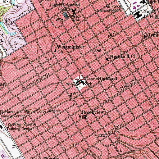 Topographic Map of Dean-Highland School, TX