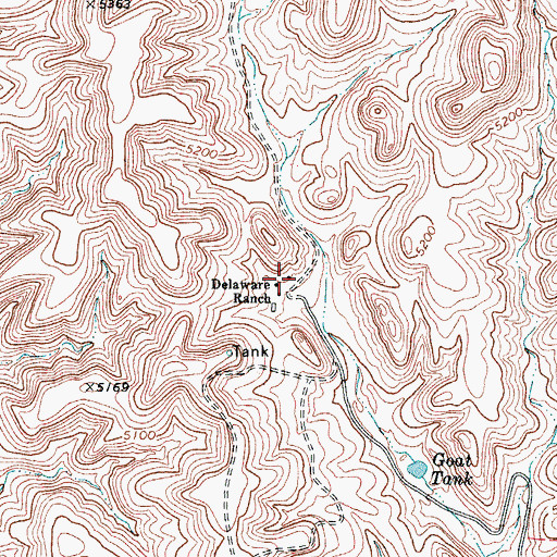 Topographic Map of Delaware Ranch Tank, TX