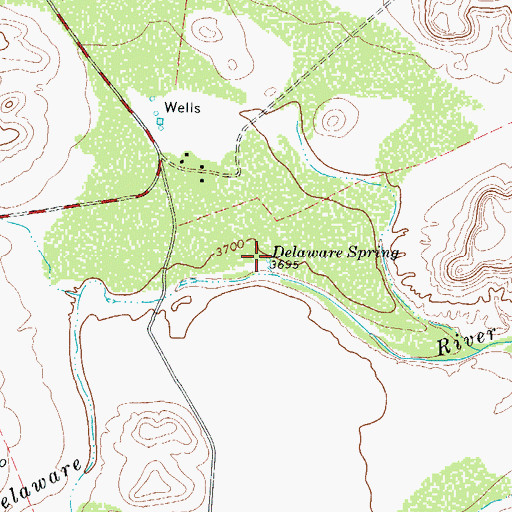 Topographic Map of Delaware Spring, TX