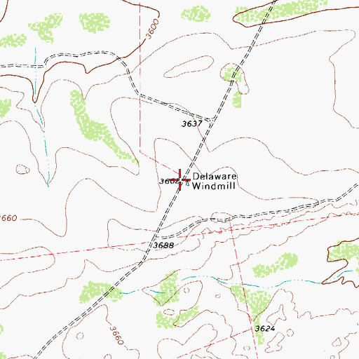 Topographic Map of Delaware Windmill, TX