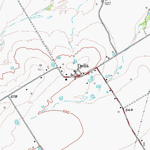 Topographic Map of Delia, TX