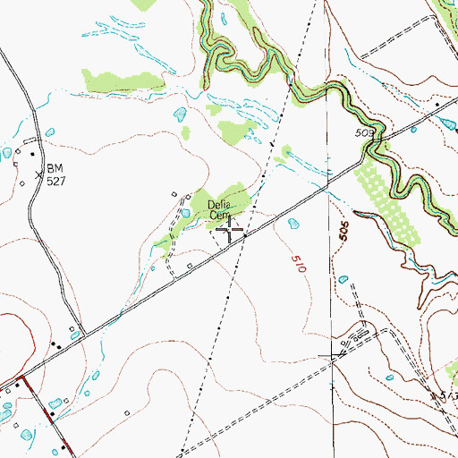 Topographic Map of Delia Cemetery, TX