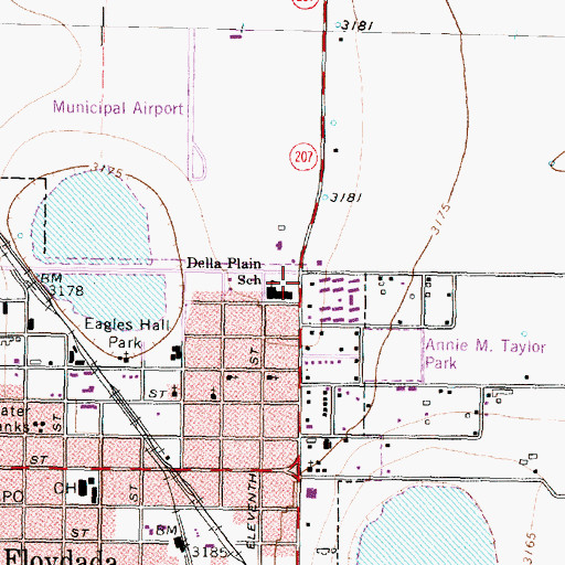 Topographic Map of Della Plain School, TX