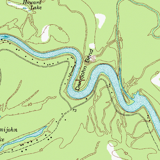 Topographic Map of Demijohn Bend, TX
