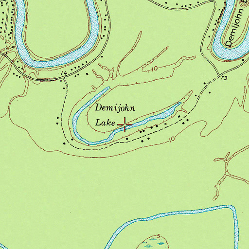 Topographic Map of Demijohn Lake, TX