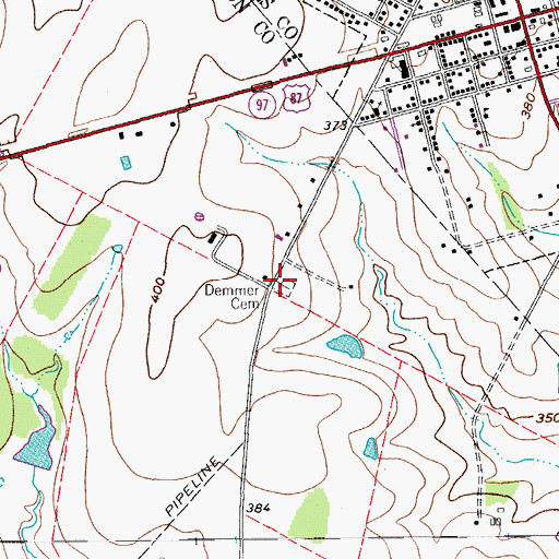 Topographic Map of Demmer Cemetery, TX