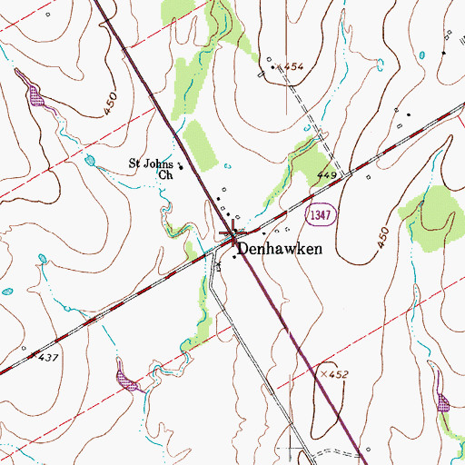 Topographic Map of Denhawken, TX