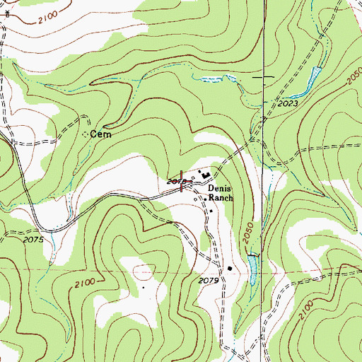 Topographic Map of Denis Ranch, TX