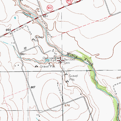 Topographic Map of Denison Cemetery, TX