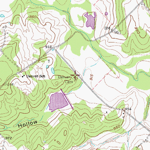 Topographic Map of Denver Cemetery, TX