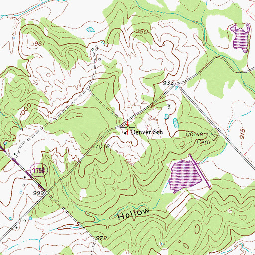 Topographic Map of Denver School, TX