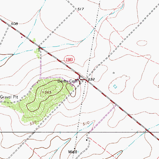 Topographic Map of Derby Cemetery, TX
