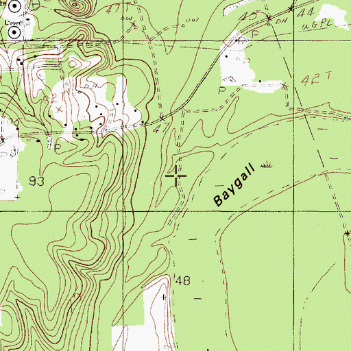 Topographic Map of Deserter Baygall, TX