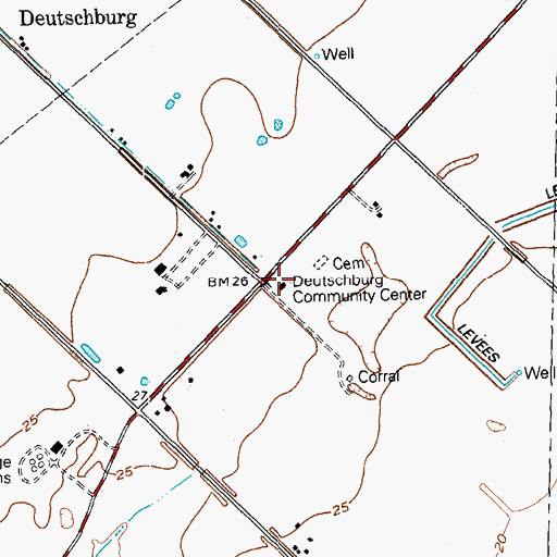 Topographic Map of Deutschburg School, TX
