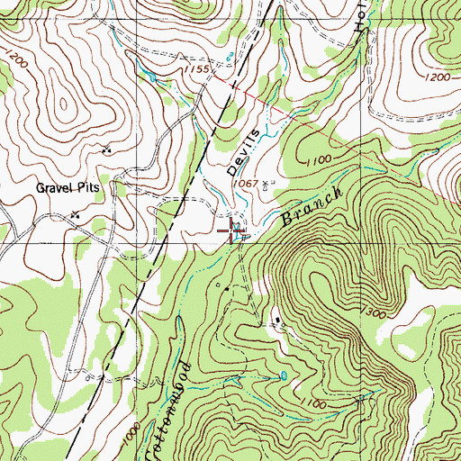 Topographic Map of Devils Hollow, TX
