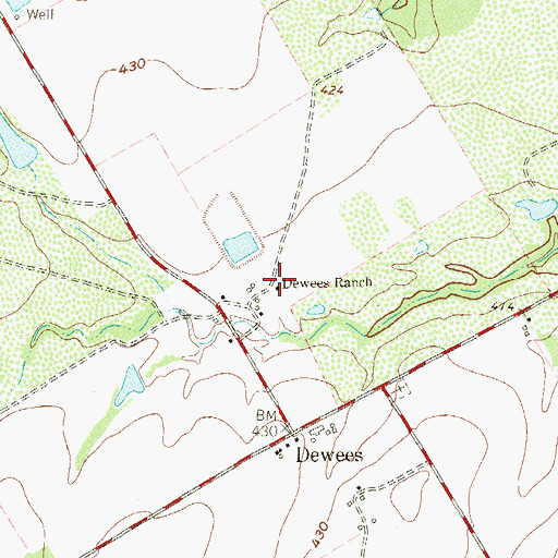 Topographic Map of Dewees Ranch, TX