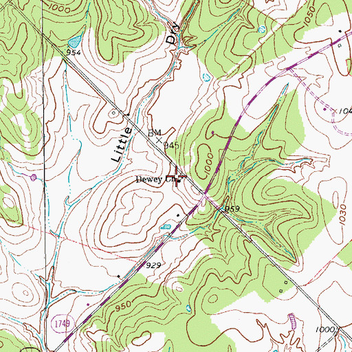 Topographic Map of Dewey Church, TX