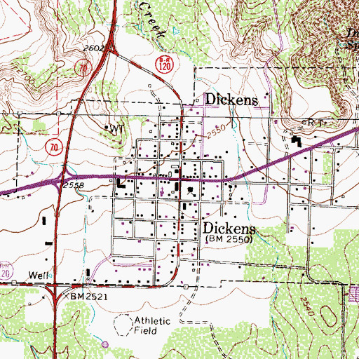 Topographic Map of Dickens, TX