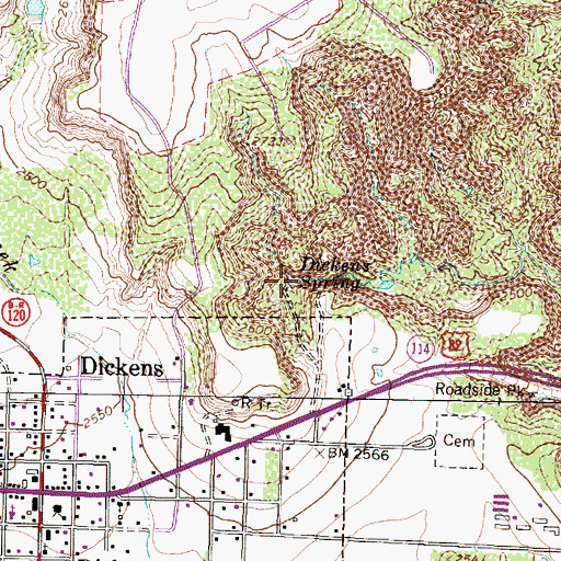 Topographic Map of Dickens Spring, TX