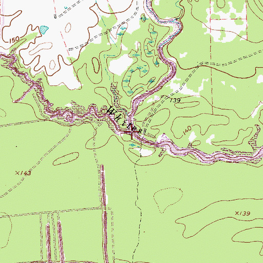 Topographic Map of Dillard Creek, TX