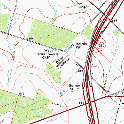 Topographic Map of Diller Cemetery, TX