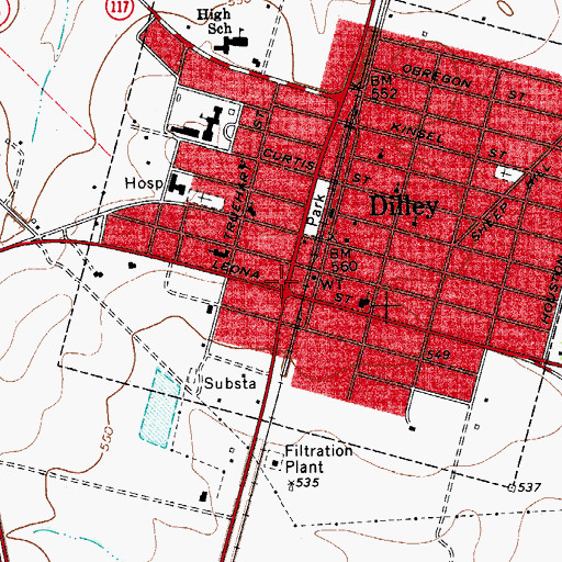 Topographic Map of Dilley, TX