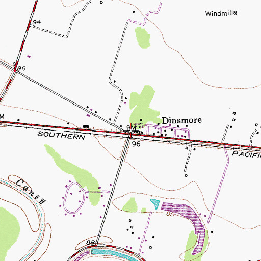 Topographic Map of Dinsmore, TX