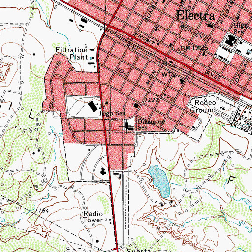 Topographic Map of Dinsmore School, TX