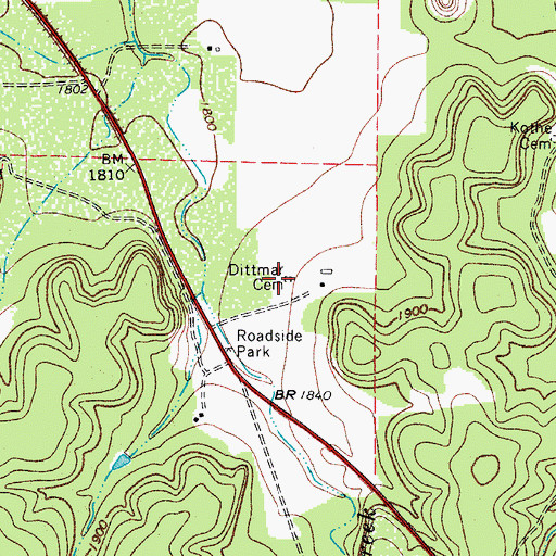 Topographic Map of Dittmar Cemetery, TX