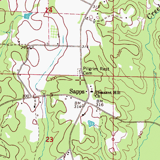 Topographic Map of Pilgrims Rest Church, AL
