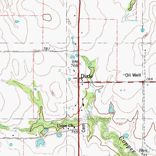 Topographic Map of Dixie, TX