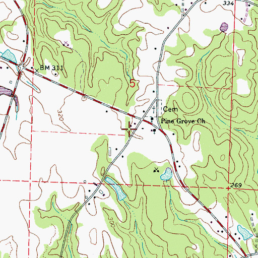 Topographic Map of Pine Grove, AL