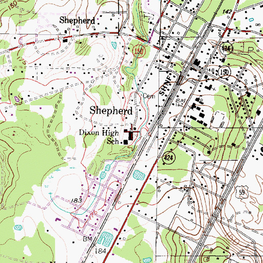 Topographic Map of Dixon High School, TX