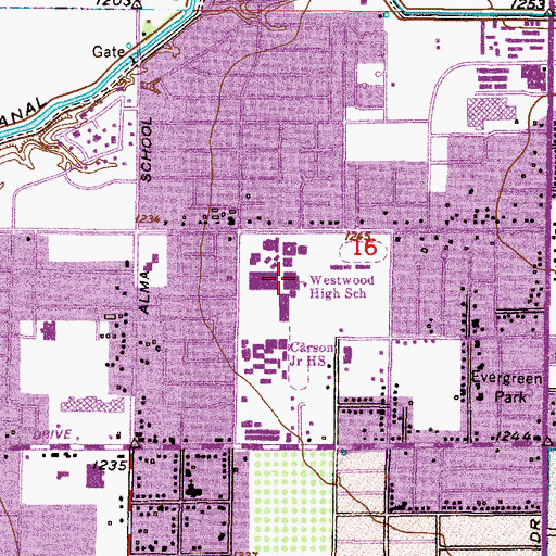 Topographic Map of Westwood High School, AZ