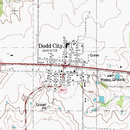 Topographic Map of Dodd City, TX