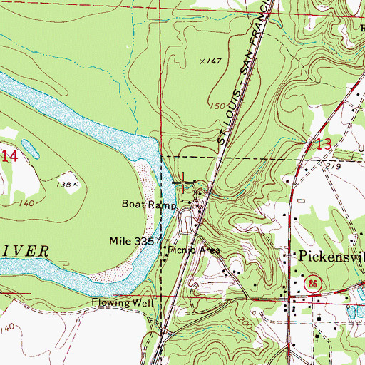 Topographic Map of Pulliams Landing (historical), AL