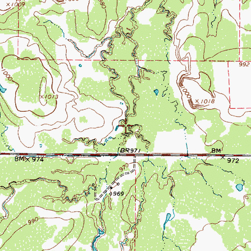 Topographic Map of Dogwood Creek, TX