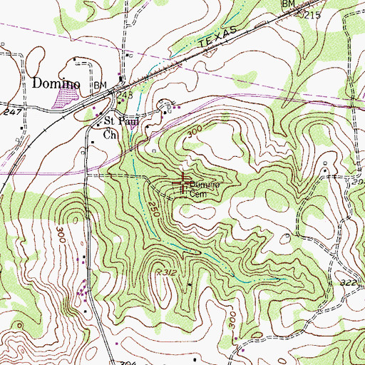 Topographic Map of Domino Cemetery, TX