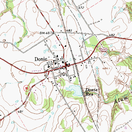 Topographic Map of Donie, TX