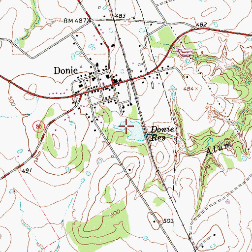 Topographic Map of Donie Reservoir, TX