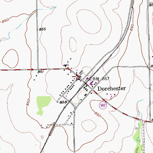 Topographic Map of Dorchester, TX