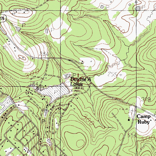 Topographic Map of Double A Lakes, TX