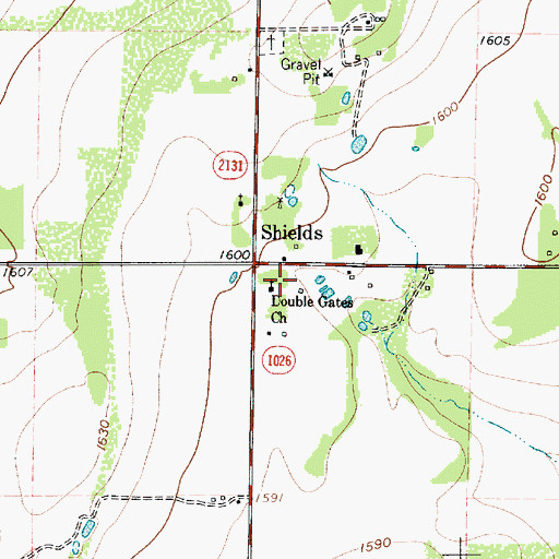 Topographic Map of Double Gates Church, TX