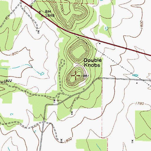 Topographic Map of Double Knobs, TX
