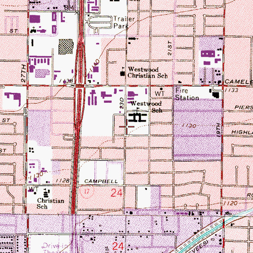 Topographic Map of Westwood Primary School, AZ